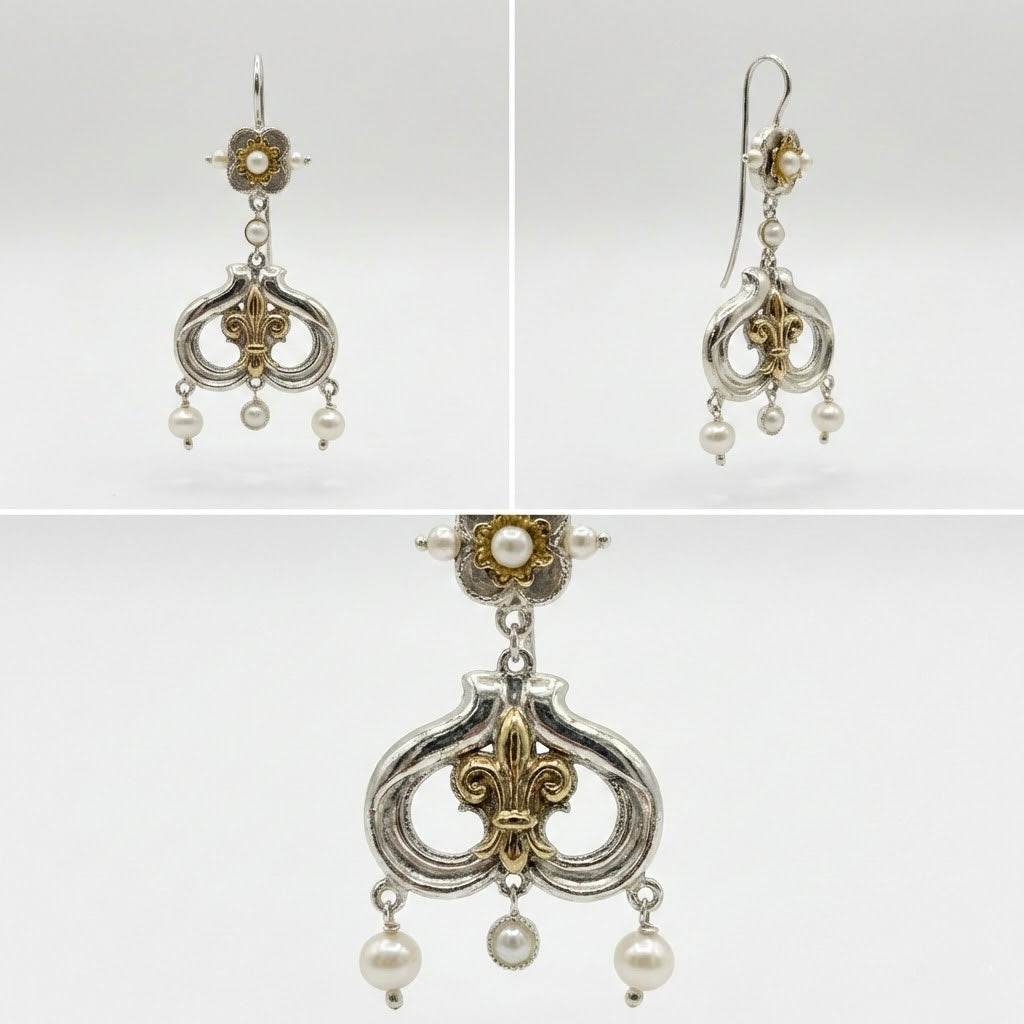 Orecchini Giglio Fiore in Argento 925 e Bronzo - Collezione Regina Sofia